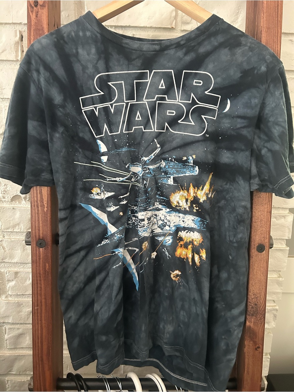 Star Wars Galactic Space Battle Men’s Graphic Tee - Black Tie-Dye Size M